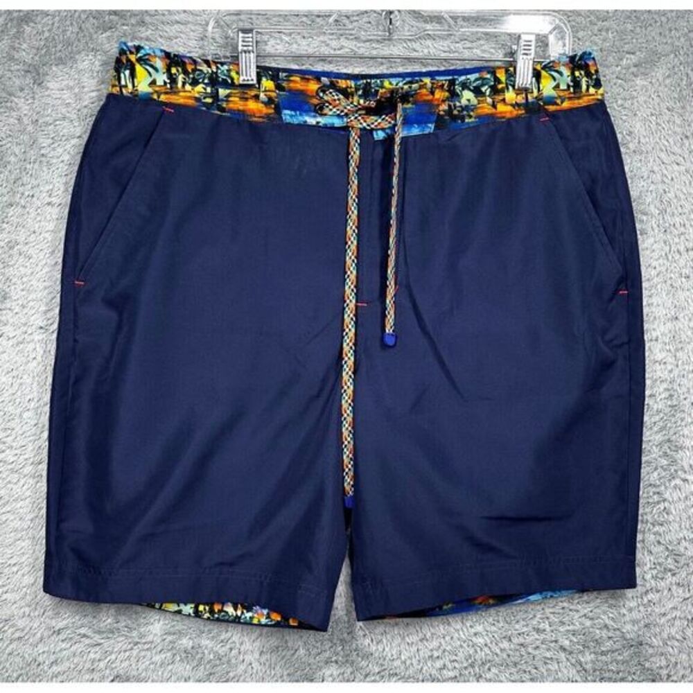 Robert Graham Blue Polyester Lined Swim Trunks Mens Classic Size 36